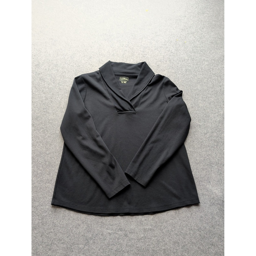 L.L.Bean Women's Long-Sleeve Shawl Collar Pullover Shirt Black XL Long Sleeve